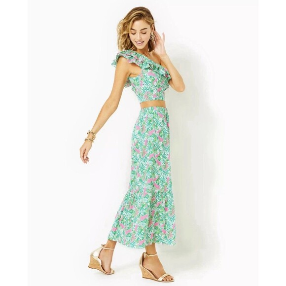 Lilly Pulitzer Kasida 2 Piece Crop top Skirt Just Wing It Botanical Size 0 - Picture 2 of 14